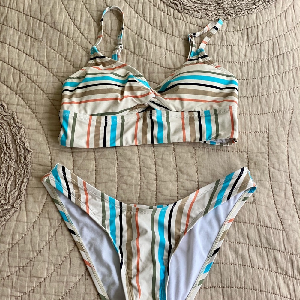 Pinstripe tankini style swim suit